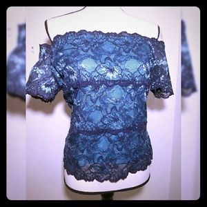 Lace off the shoulder blouse.